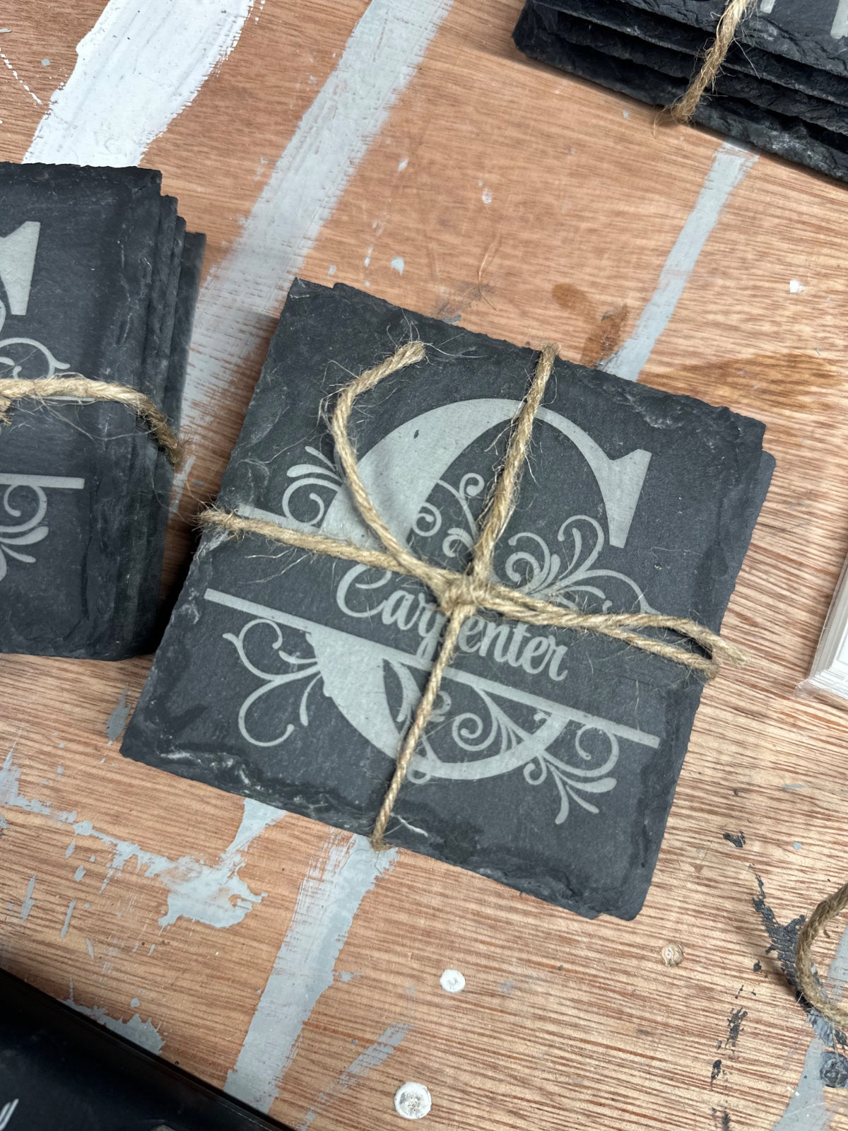 Personalized Custom Laser Engraved  Slate Coasters