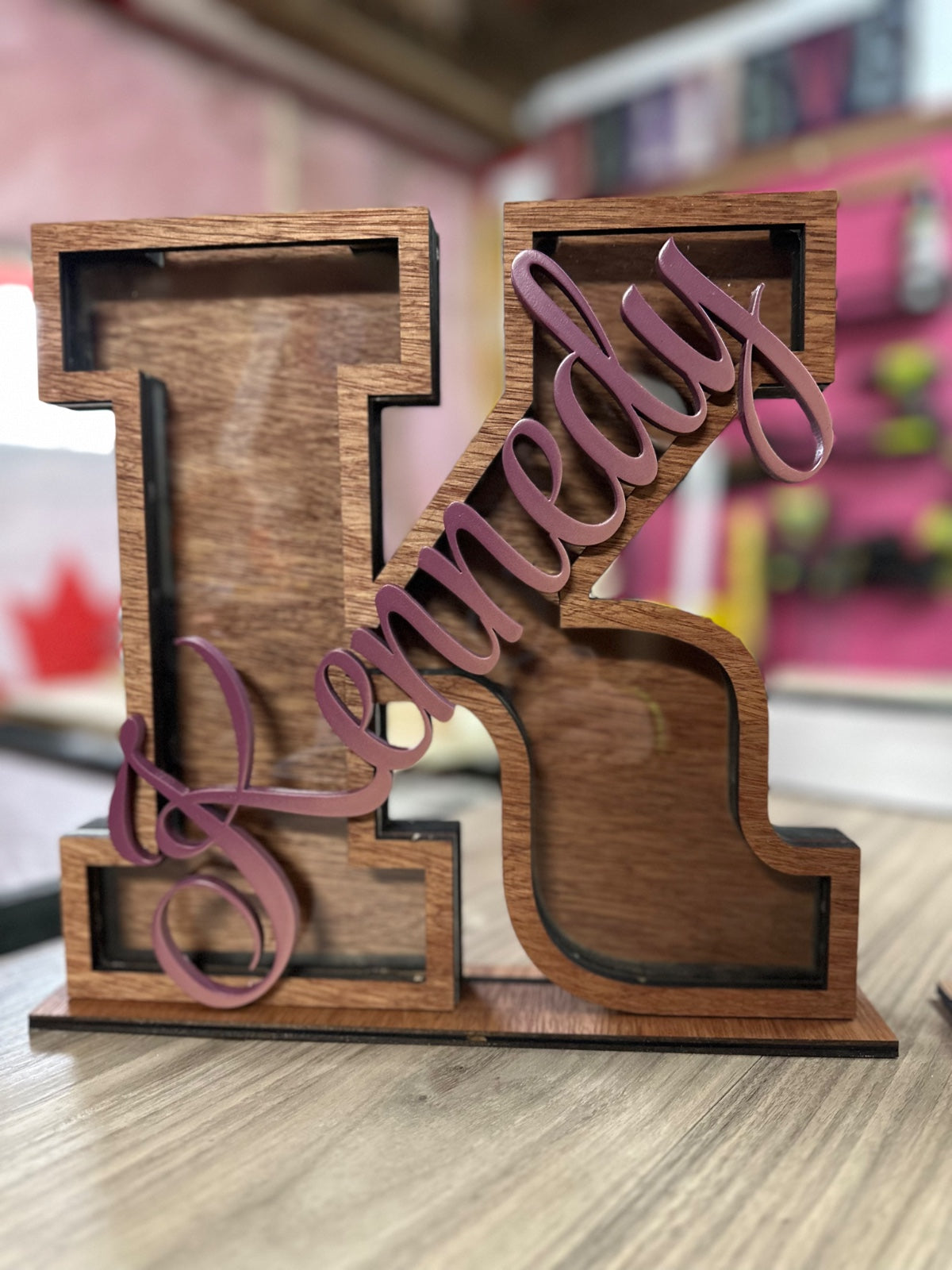 PERSONALIZED LETTER MONEY BANKS: WOODEN INITIAL COIN BANK WITH NAME 10” Tall