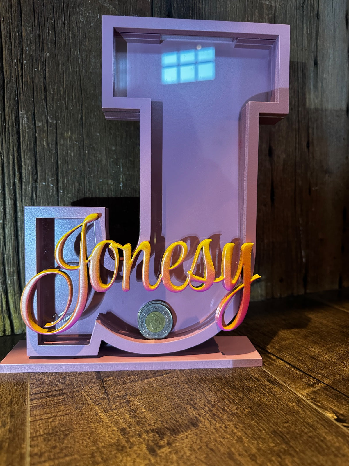 PERSONALIZED LETTER MONEY BANKS: WOODEN INITIAL COIN BANK WITH NAME 10” Tall