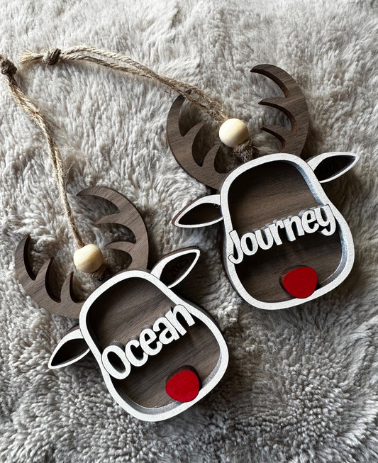 PERSONALIZED NAME REINDEER ORNAMENTS