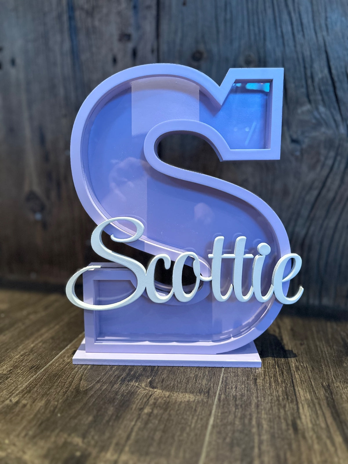 PERSONALIZED LETTER MONEY BANKS: WOODEN INITIAL COIN BANK WITH NAME 10” Tall